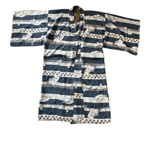 Made in Japan Two Layer Reversible Kimono Robe Jacket Blue/Gray Size Small